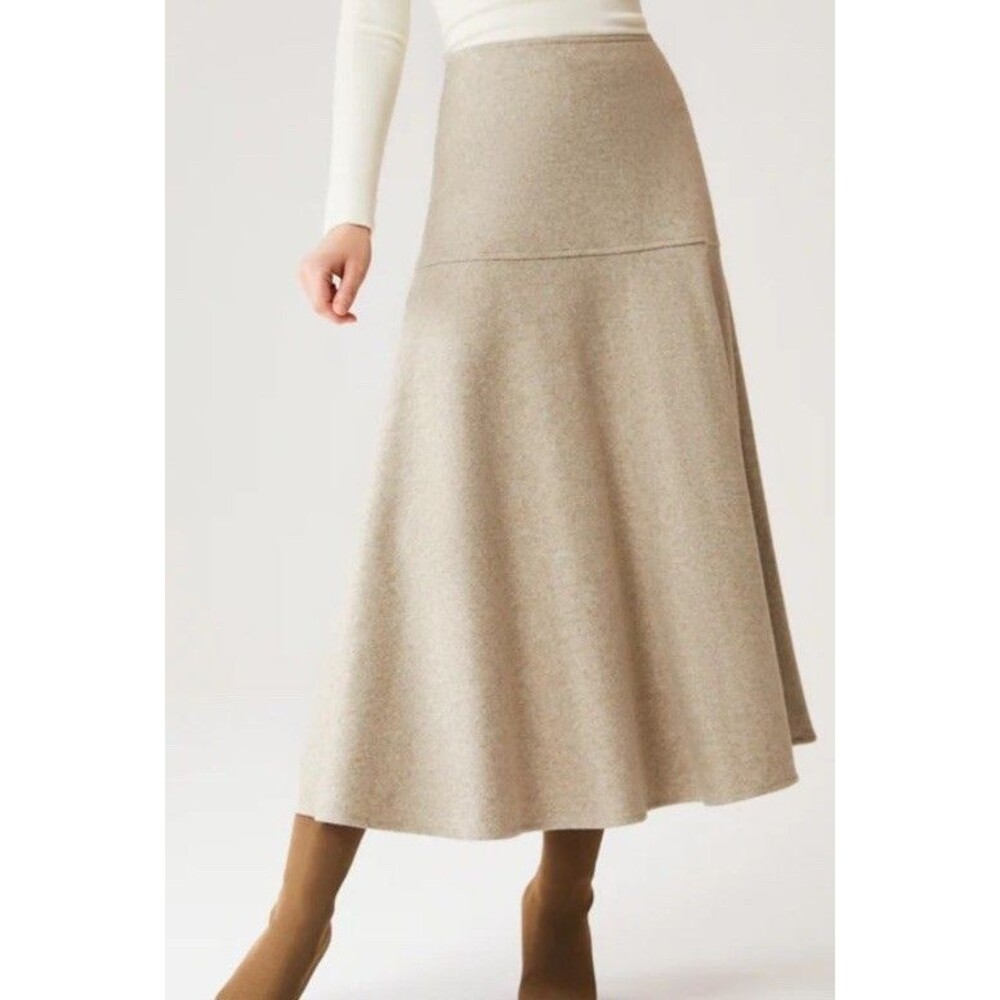 OGL FuzzLuxe Flared Maxi Skirt Thick Heather Beige Women’s M NWT $89